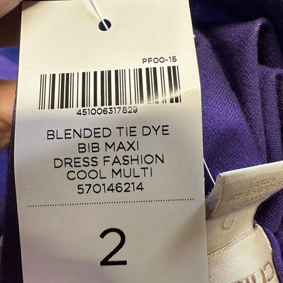 Chicos Women’s Size 2 Bib Maxi Dress Purple Multi Blended Tye Dye Stretch NWT - Picture 7 of 8